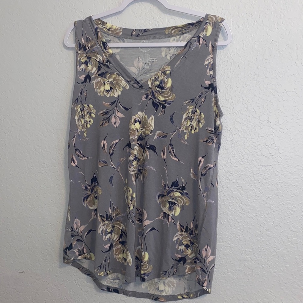 Grey Maurice’s Floral Tank Top with Yellow and Pink Flowers. Size Large.